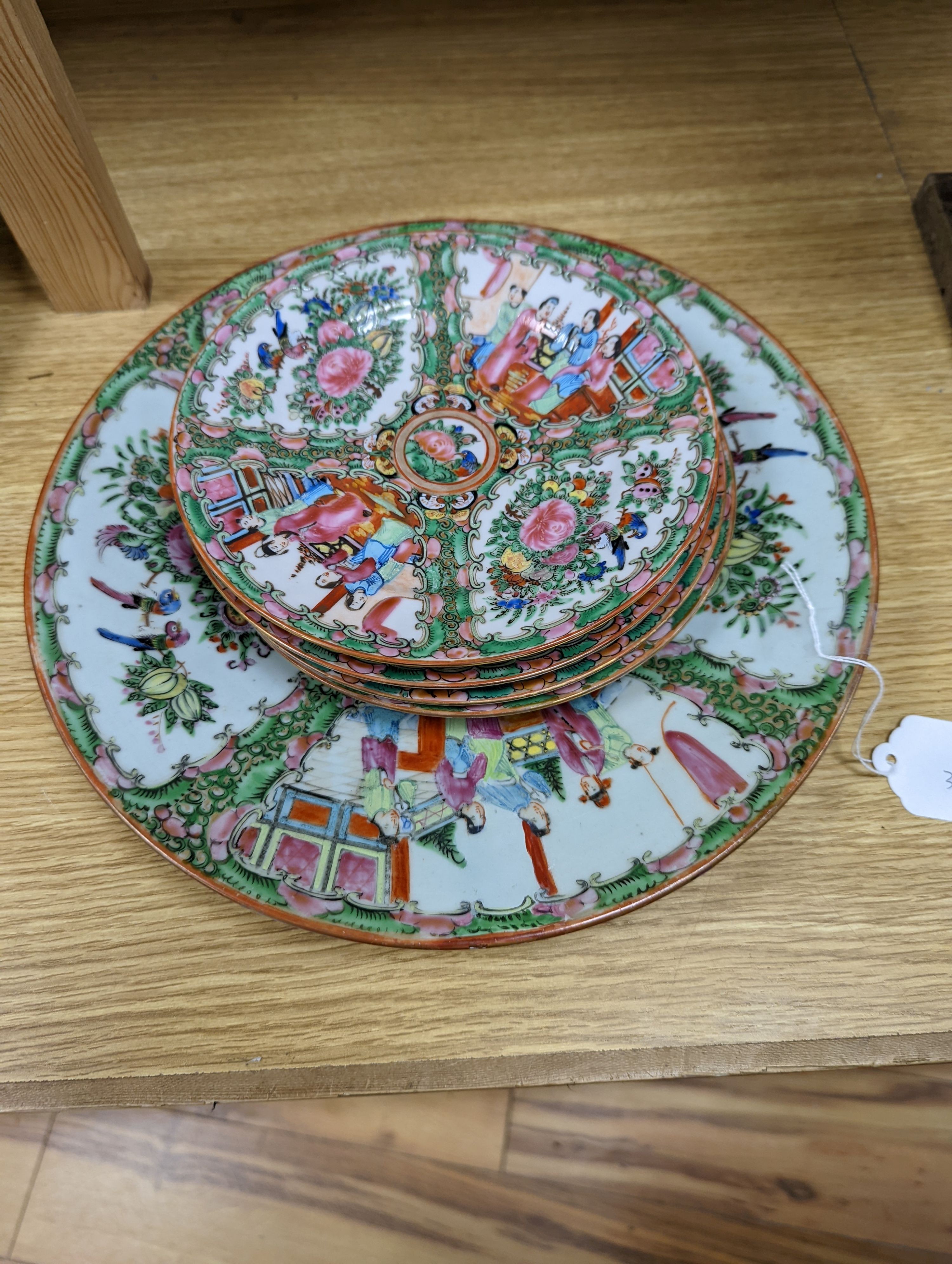 A group of 19th/20th century Chinese famille rose tea pots, plates, boxes and covers and a dish